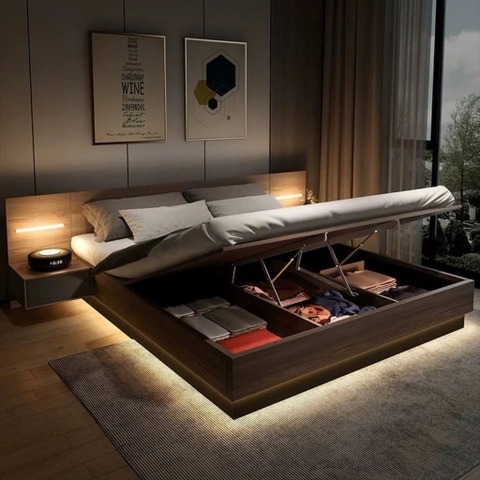 Giường Bay Nâng Hạ Có Đèn Led Trang Trí Và Hộc Tủ Chứa Đồ (Kèm Tab)_3
