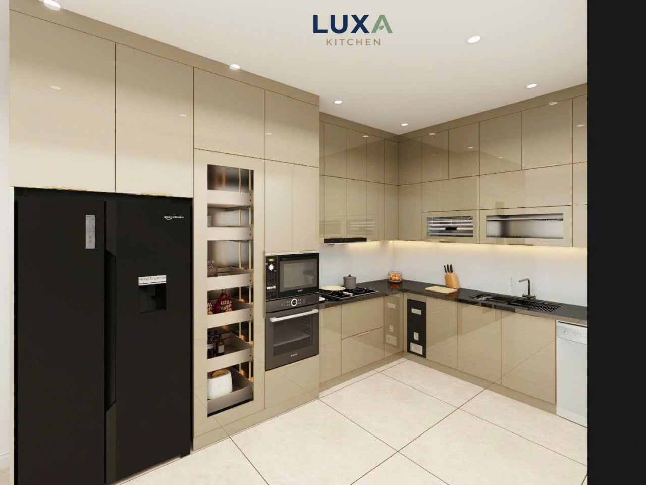 Tủ Bếp Inox Cánh Kính Màu Be