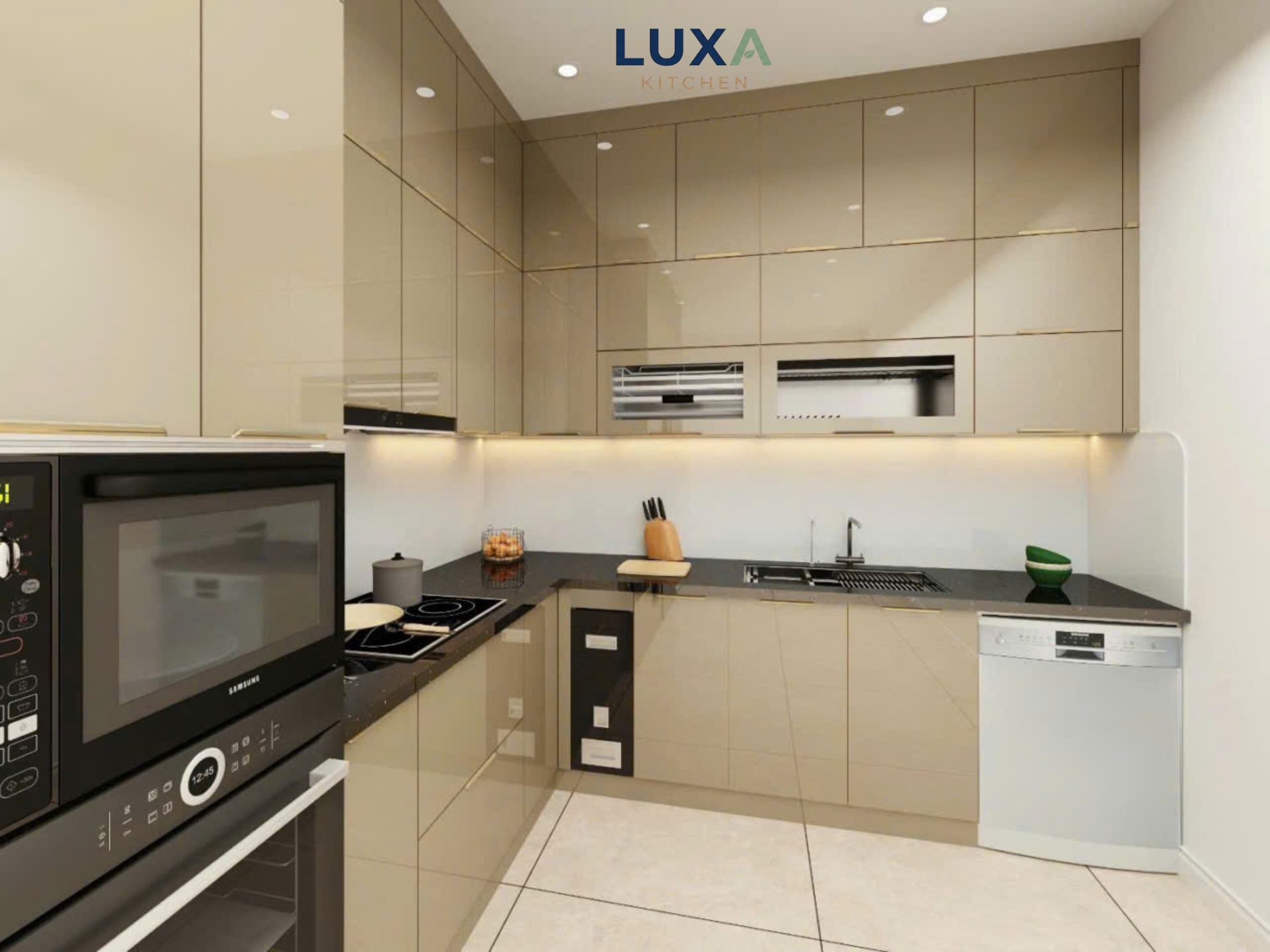 Tủ Bếp Inox Cánh Kính Màu Be_2