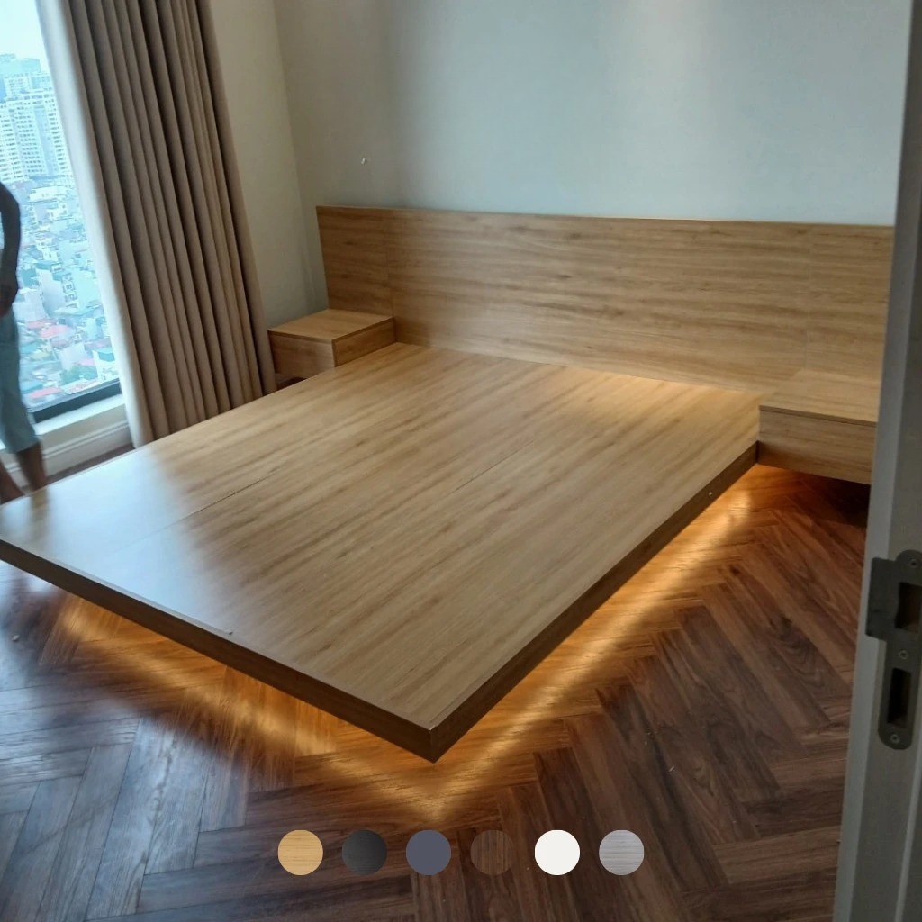 Giường Bay Chân Cao Phong Cách Nhật Kết Hợp Đèn Led Trang Trí