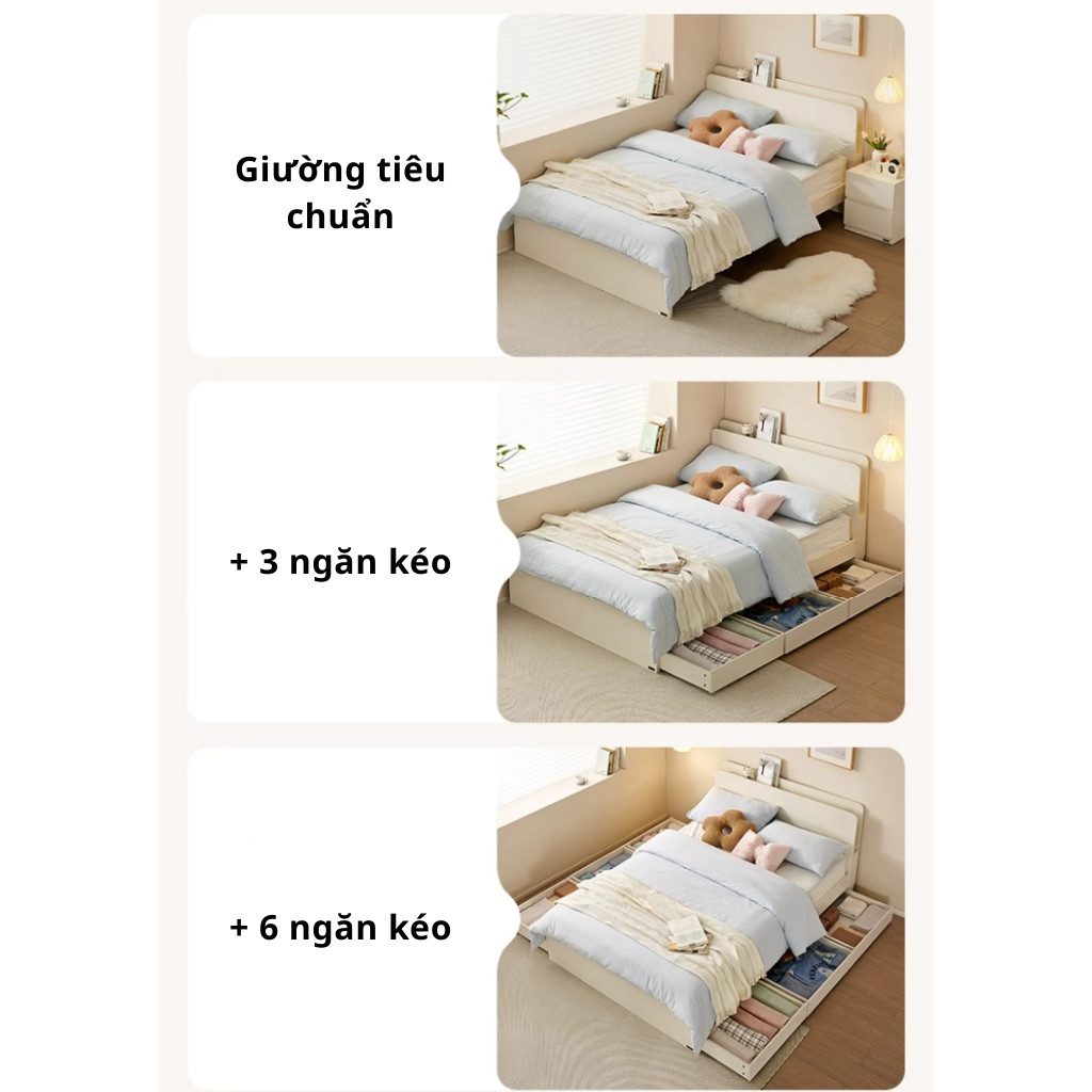 Giường Đơn Có Ngăn Kéo Kết Hợp Kệ Đầu Giường Nhỏ Gọn _5