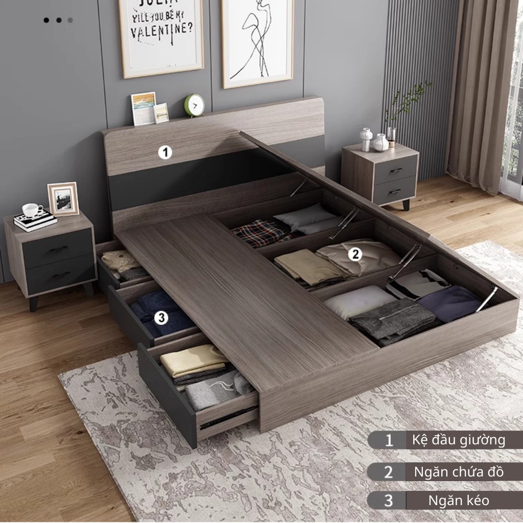 Giường Ngủ Tích Hợp Ngăn Kéo Hộc Để Đồ Rộng Rãi Cho Gia Đình_4