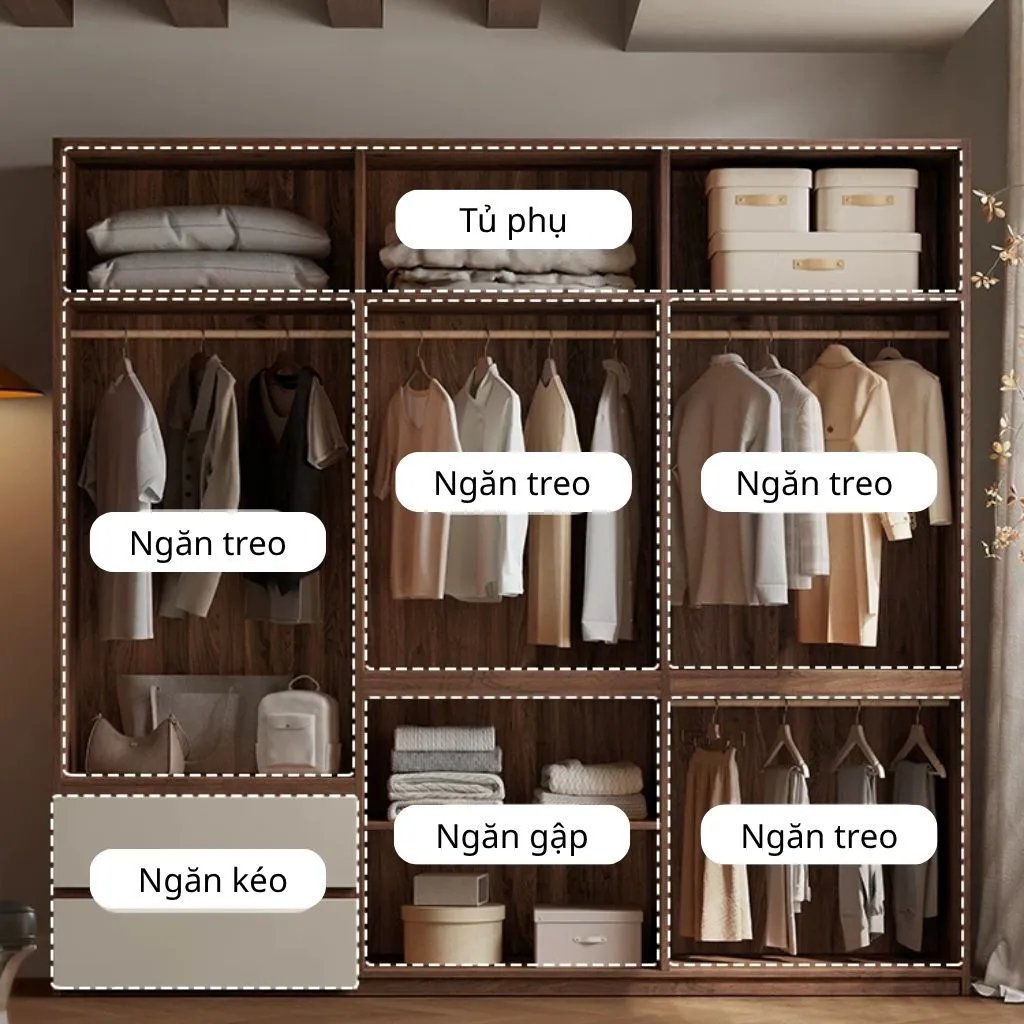 Tủ Quần Áo Gỗ MDF Có Ngăn Kéo_2