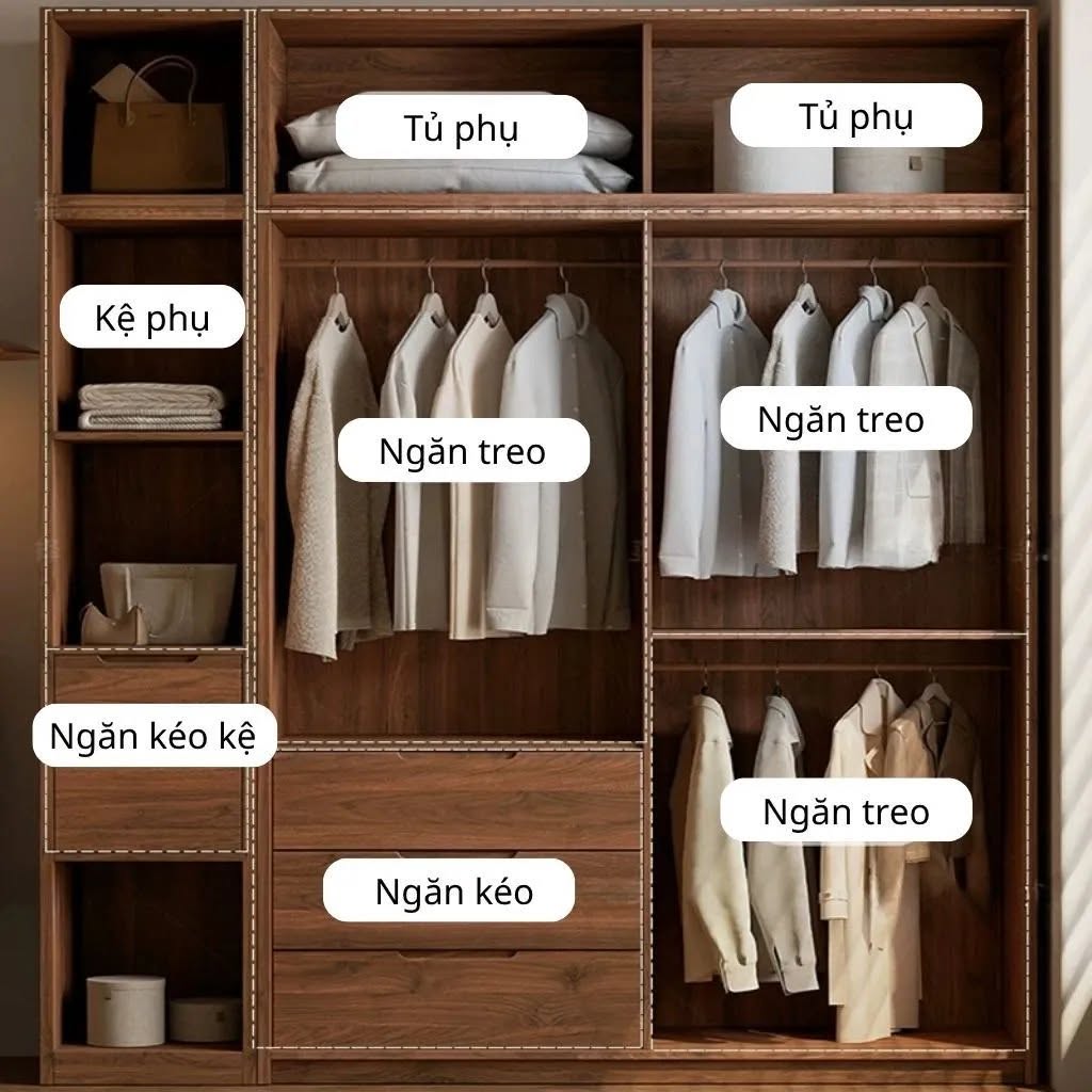 Tủ Quần Áo Gỗ MDF Phong Cách Indochine Phối Cánh Mây - Kết Hợp Ngăn Kéo_4