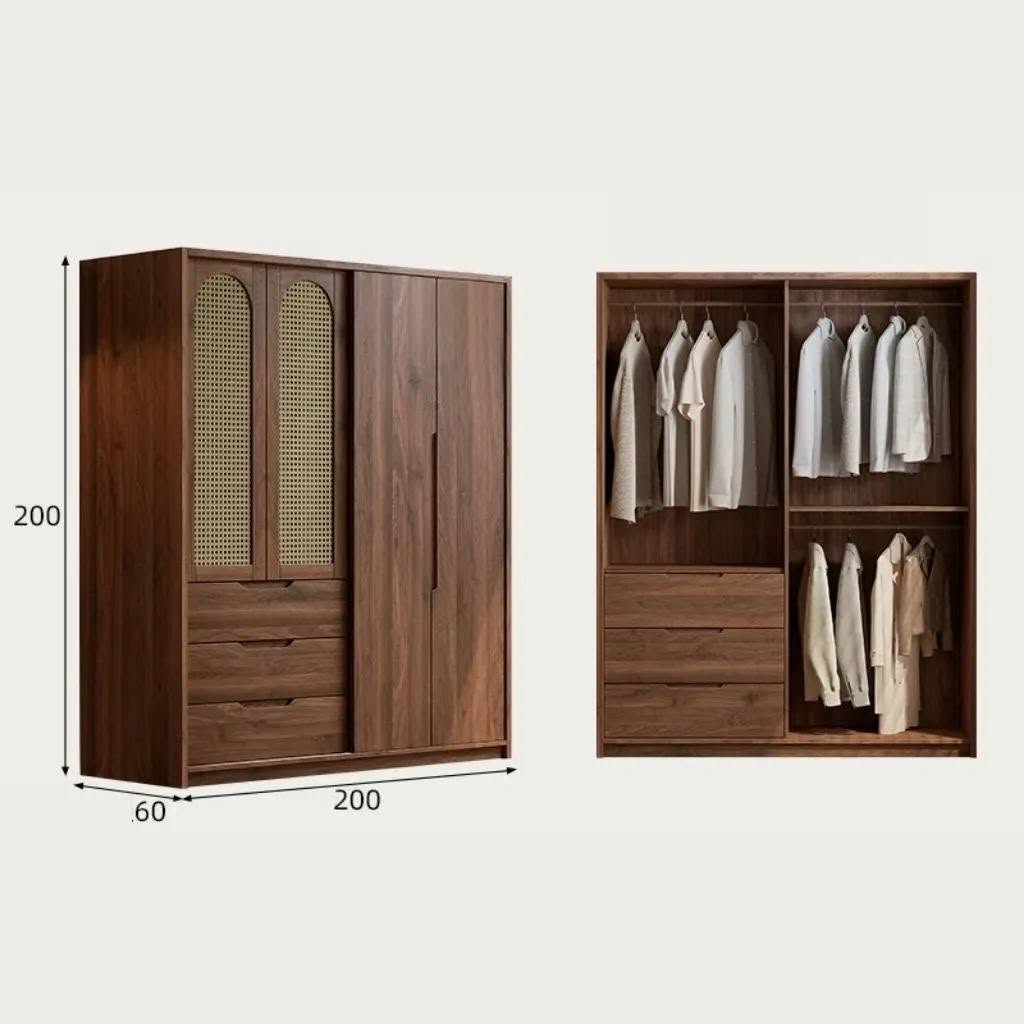 Tủ Quần Áo Gỗ MDF Phong Cách Indochine Phối Cánh Mây - Kết Hợp Ngăn Kéo_9